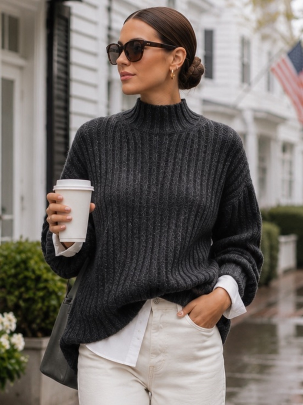 LAUREN RL Chunky Ribbed Gray Wool Turtleneck Sweater VTG - Hong Kong - Medium